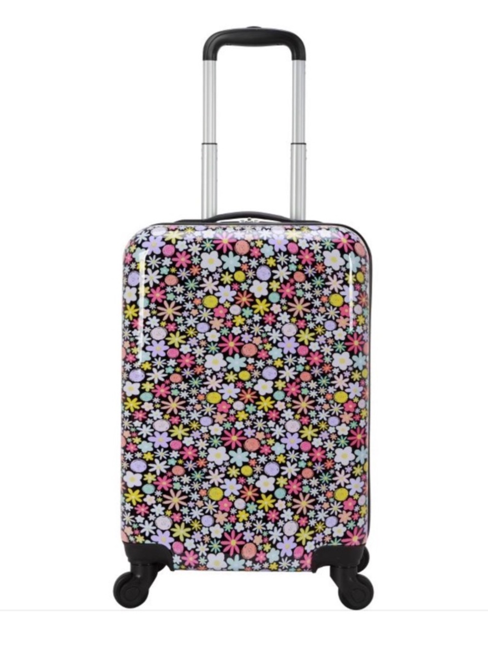 Kids Floral Print Carry-On Suitcase - Black Pink Multicolor